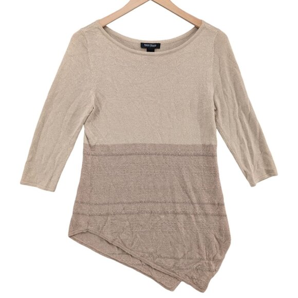 White House Black Market Asymmetrical Tunic Sweater Womens Gold 3/4 Sleeve Sz M - Picture 1 of 10